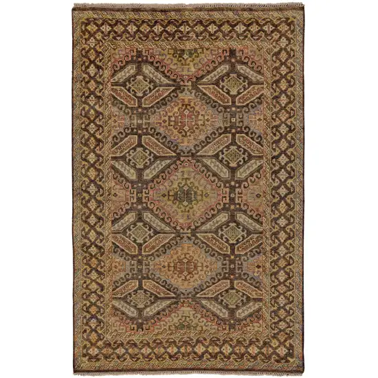 Brown Taupe and Orange Wool Southwestern Hand Knotted Area Rug Photo 2