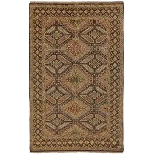 Photo of Brown Taupe and Orange Wool Southwestern Hand Knotted Area Rug