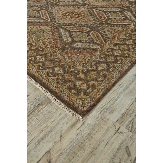 Brown Taupe and Orange Wool Southwestern Hand Knotted Area Rug Photo 5