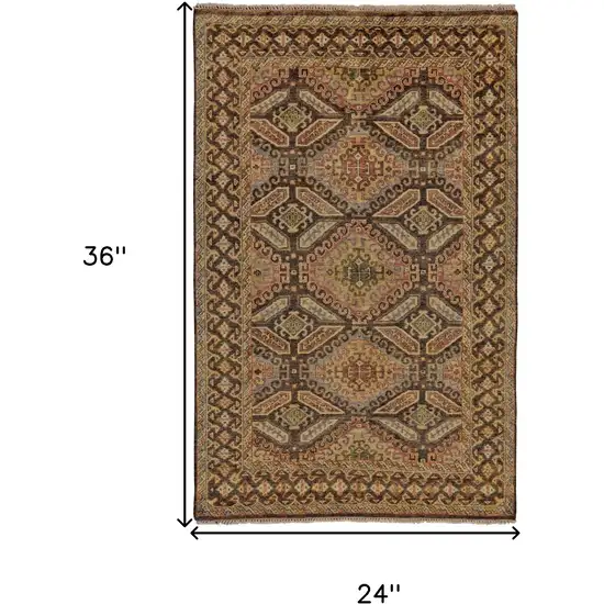 Brown Taupe and Orange Wool Southwestern Hand Knotted Area Rug Photo 3