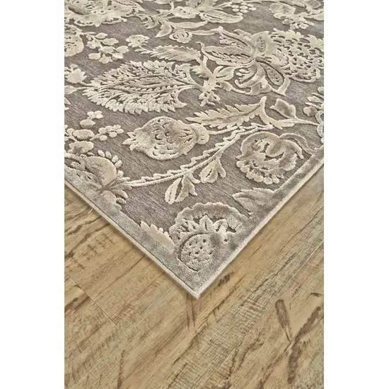 Brown Taupe and Tan Floral Power Loom Area Rug Photo 6