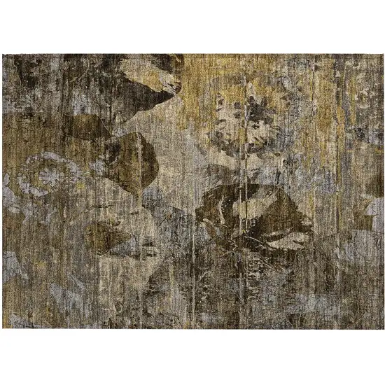 Brown Terracotta and Gray Floral Washable Non Skid Indoor Outdoor Area Rug Photo 2