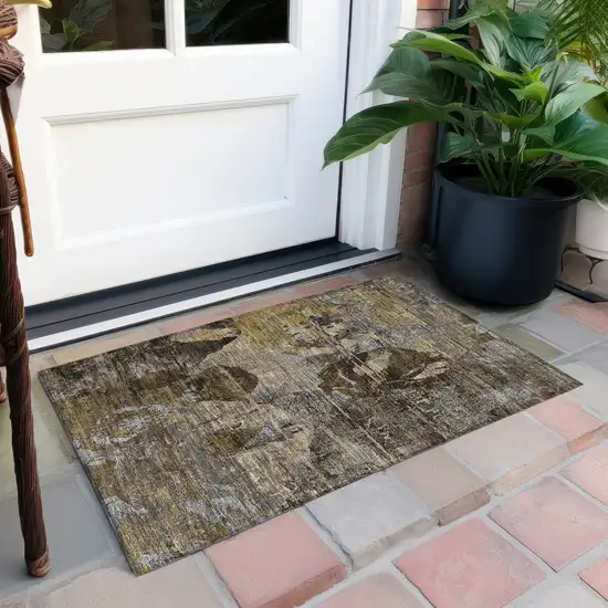 Brown Terracotta and Gray Floral Washable Non Skid Indoor Outdoor Area Rug Photo 9