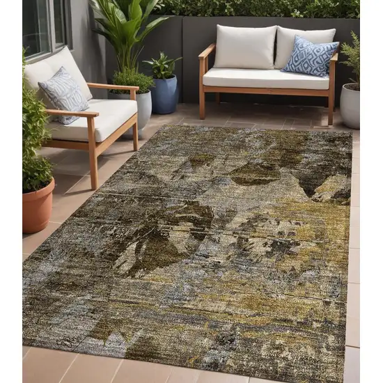 Brown Terracotta and Gray Floral Washable Non Skid Indoor Outdoor Area Rug Photo 1