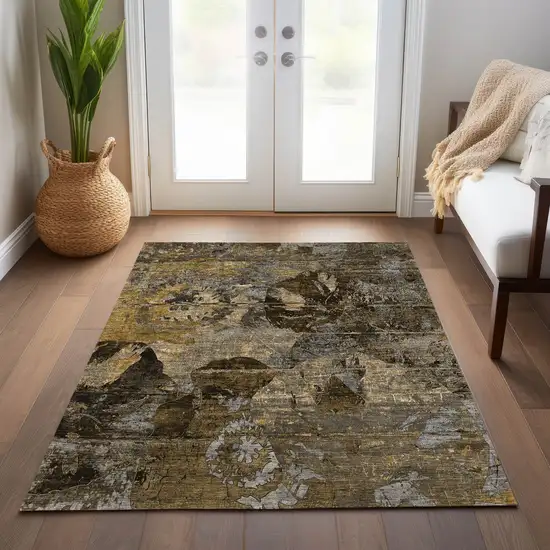 Brown Terracotta and Gray Abstract Washable Indoor Outdoor Area Rug Photo 9