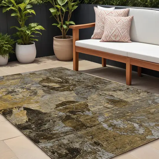 Brown Terracotta and Gray Abstract Washable Indoor Outdoor Area Rug Photo 1