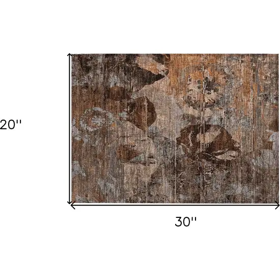 Brown Terracotta and Gray Floral Washable Non Skid Indoor Outdoor Area Rug Photo 3