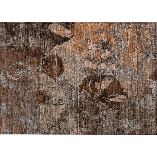 Brown Terracotta and Gray Floral Washable Non Skid Indoor Outdoor Area Rug Photo 2