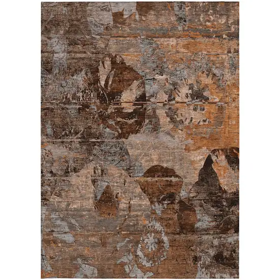 Brown Terracotta and Gray Floral Washable Non Skid Indoor Outdoor Area Rug Photo 4