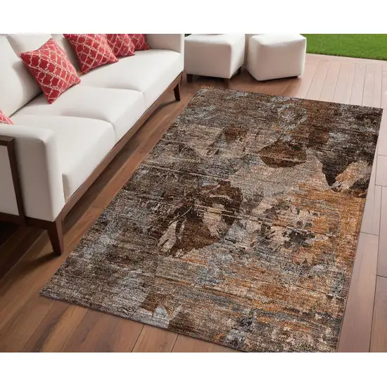 Brown Terracotta and Gray Floral Washable Non Skid Indoor Outdoor Area Rug Photo 1