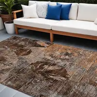 Photo of Brown Terracotta and Gray Floral Washable Non Skid Indoor Outdoor Area Rug