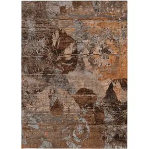 Photo of Brown Terracotta and Gray Floral Washable Non Skid Indoor Outdoor Area Rug