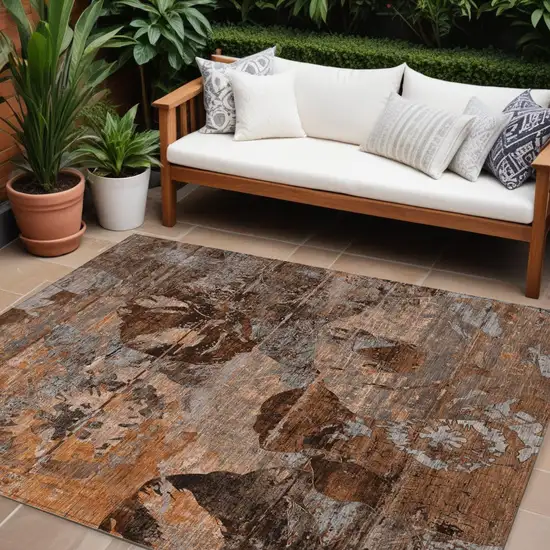 Brown Terracotta and Gray Abstract Washable Indoor Outdoor Area Rug Photo 1