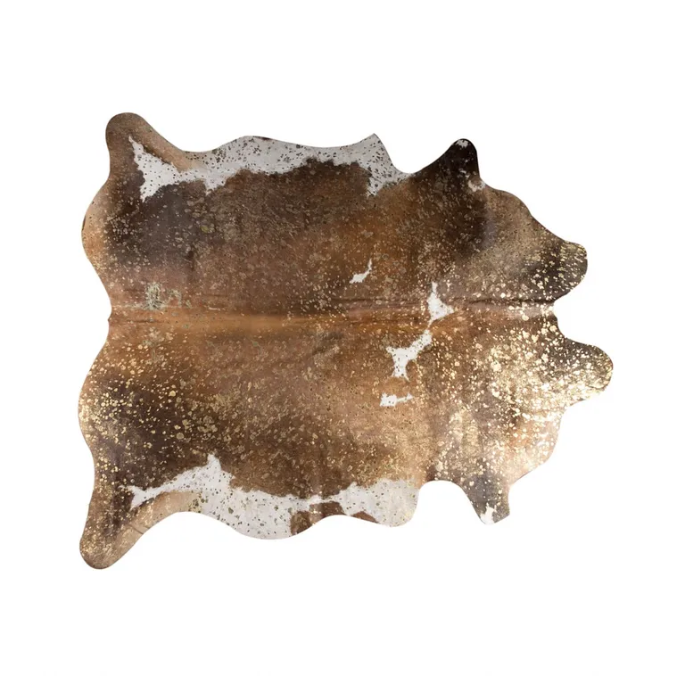 Brown White and Gold Natural Cowhide Area Rug Photo 1