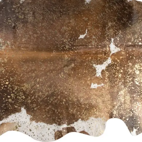 Brown White and Gold Natural Cowhide Area Rug Photo 3
