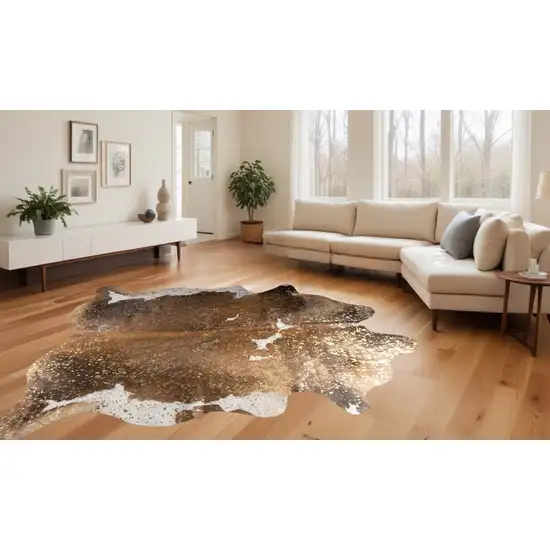 Brown White And Gold Natural Cowhide Area Rug Photo 1