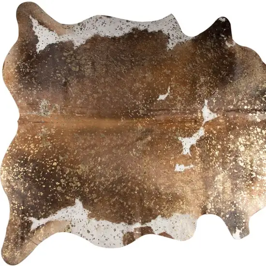Brown White and Gold Natural Cowhide Area Rug Photo 4