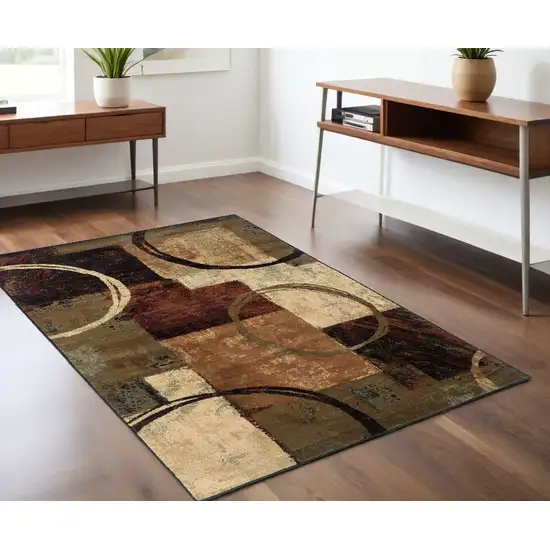 Brown And Black Abstract Geometric Area Rug Photo 1