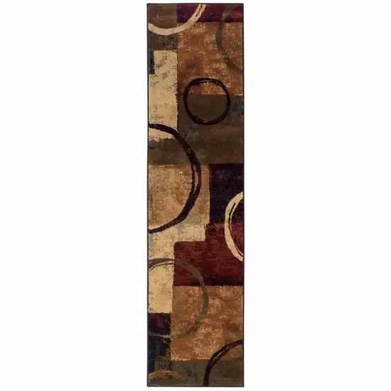 Brown and Black Abstract Geometric Runner Rug Photo 1