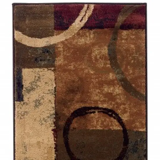 Brown and Black Abstract Geometric Runner Rug Photo 5