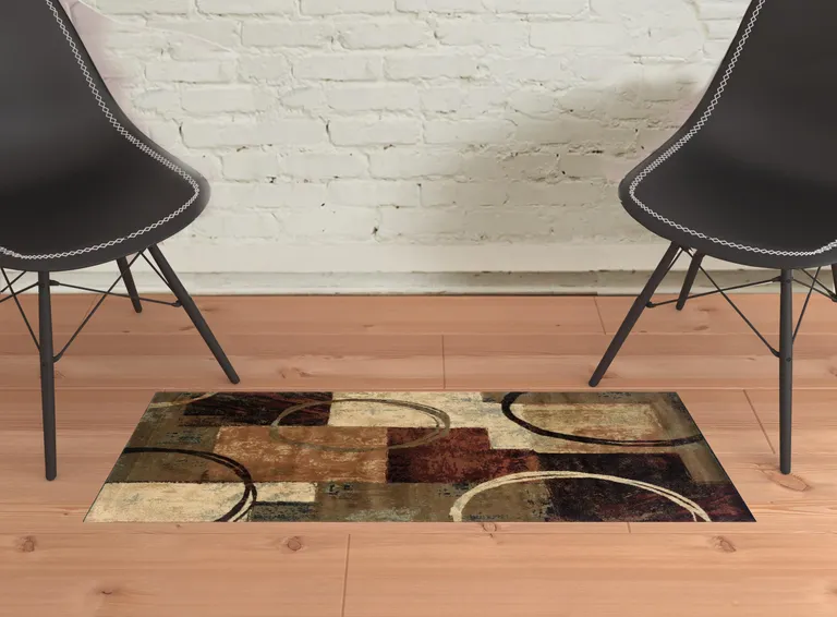 Brown and Black Abstract Geometric Scatter Rug Photo 4