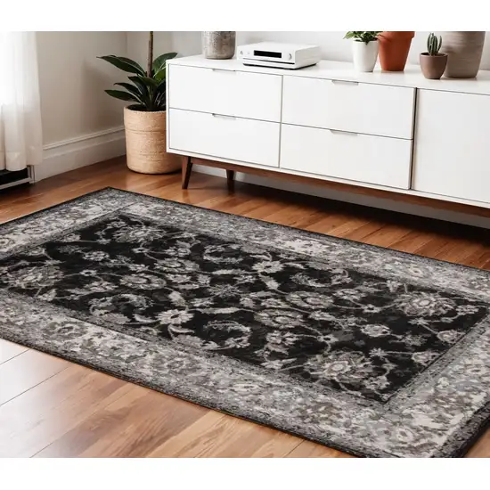 Ivory Black and Gray Oriental Power Loom Area Rug Photo 1