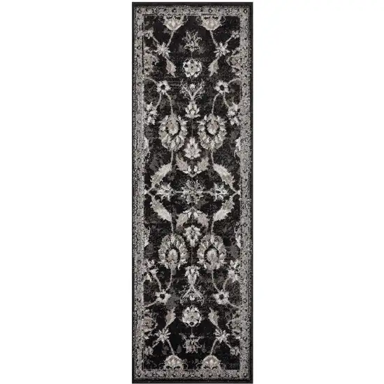 Brown and Black Oriental Power Loom Runner Rug Photo 1