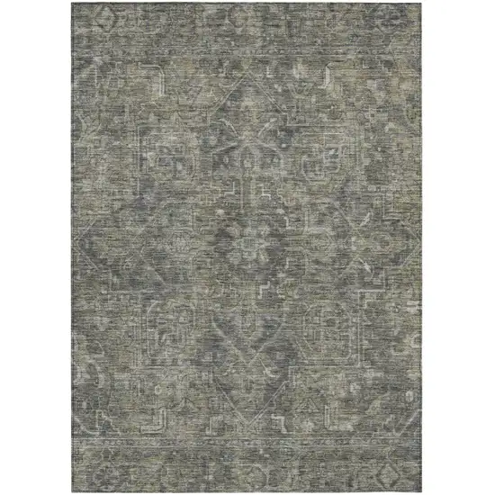 Brown and Black Oriental Washable Non Skid Indoor Outdoor Area Rug Photo 2