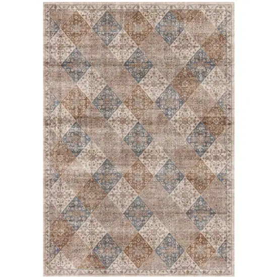 Brown and Blue Floral Distressed Area Rug Photo 5