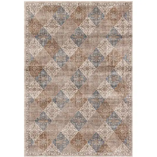 Brown and Blue Floral Distressed Area Rug Photo 2