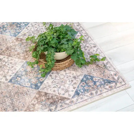 Brown and Blue Floral Distressed Area Rug Photo 6