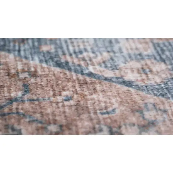 Brown and Blue Floral Distressed Area Rug Photo 9