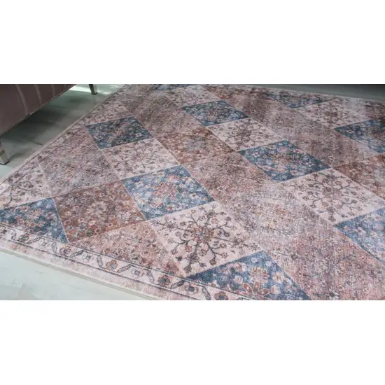 Brown and Blue Floral Distressed Area Rug Photo 5