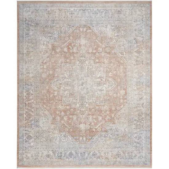 Brown and Blue Oriental Power Loom Distressed Area Rug With Fringe Photo 1