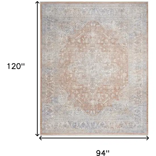 Brown and Blue Oriental Power Loom Distressed Area Rug With Fringe Photo 10