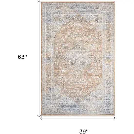 Brown and Blue Oriental Power Loom Distressed Area Rug Photo 8