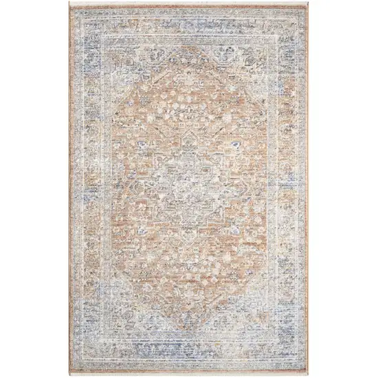 Brown and Blue Oriental Power Loom Distressed Area Rug Photo 1