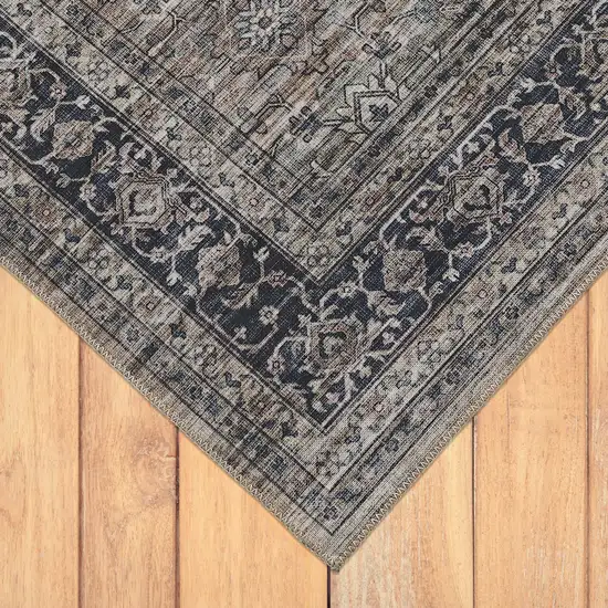 Brown and Blue Oriental Printed Distressed Area Rug Photo 4