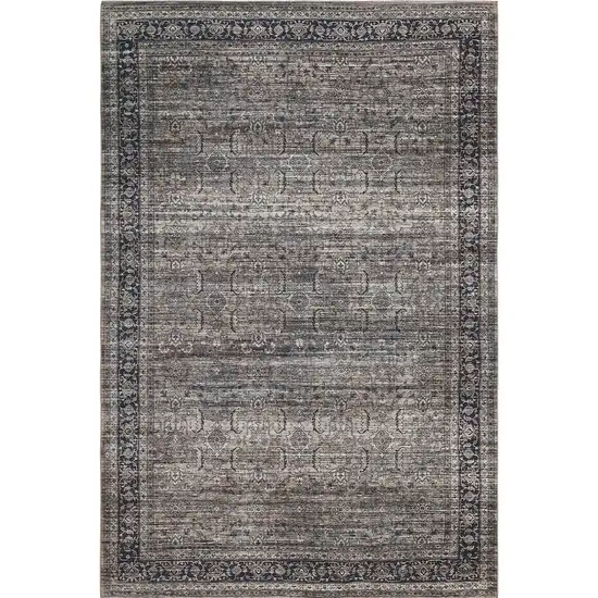 Brown and Blue Oriental Printed Distressed Area Rug Photo 2