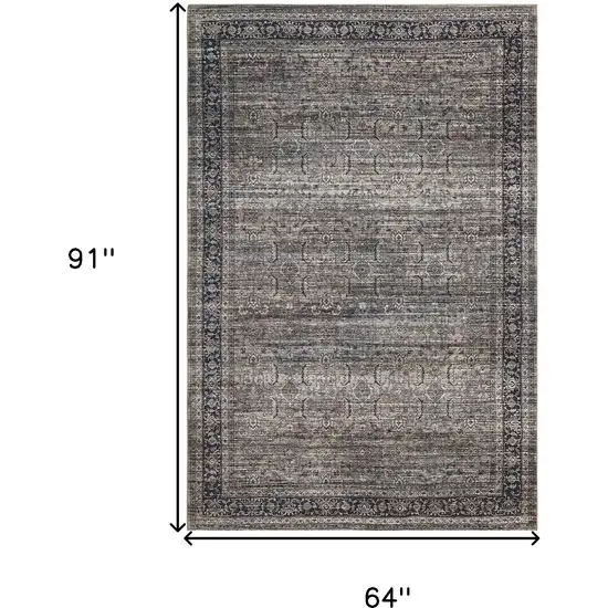 Brown and Blue Oriental Printed Distressed Area Rug Photo 3