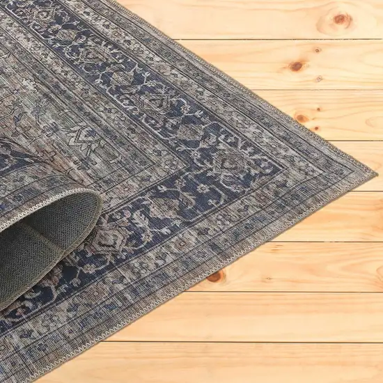 Brown and Blue Oriental Printed Distressed Area Rug Photo 5