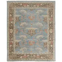 Photo of Brown and Blue Wool Oriental Hand Knotted Area Rug