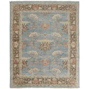 Photo of Brown and Blue Wool Oriental Hand Knotted Area Rug