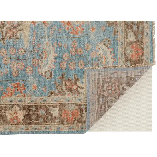 Brown and Blue Wool Oriental Hand Knotted Area Rug Photo 7