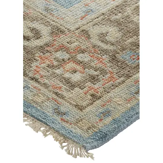 Brown and Blue Wool Oriental Hand Knotted Area Rug Photo 6