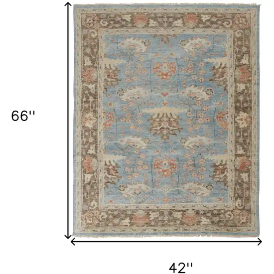 Brown and Blue Wool Oriental Hand Knotted Area Rug Photo 3