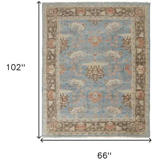 Brown and Blue Wool Oriental Hand Knotted Area Rug Photo 3