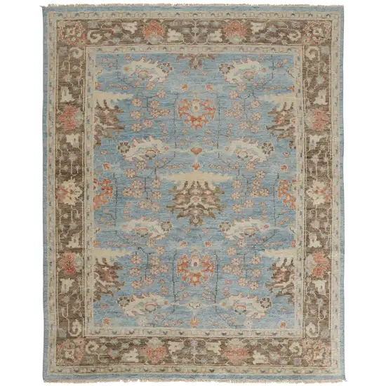 Brown and Blue Wool Oriental Hand Knotted Area Rug Photo 4