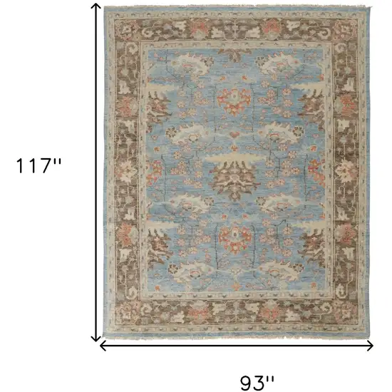 Brown and Blue Wool Oriental Hand Knotted Area Rug Photo 3