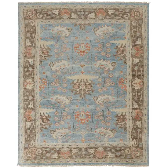 Brown and Blue Wool Oriental Hand Knotted Area Rug Photo 2